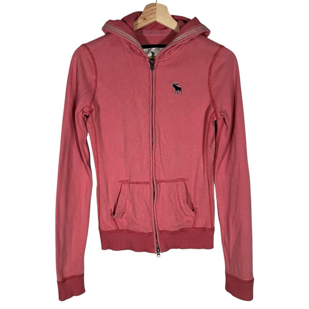 Abercrombie & Fitch Y2K Pink Zip-Up Hoodie | Vintage A&F | Fitted Hoodie